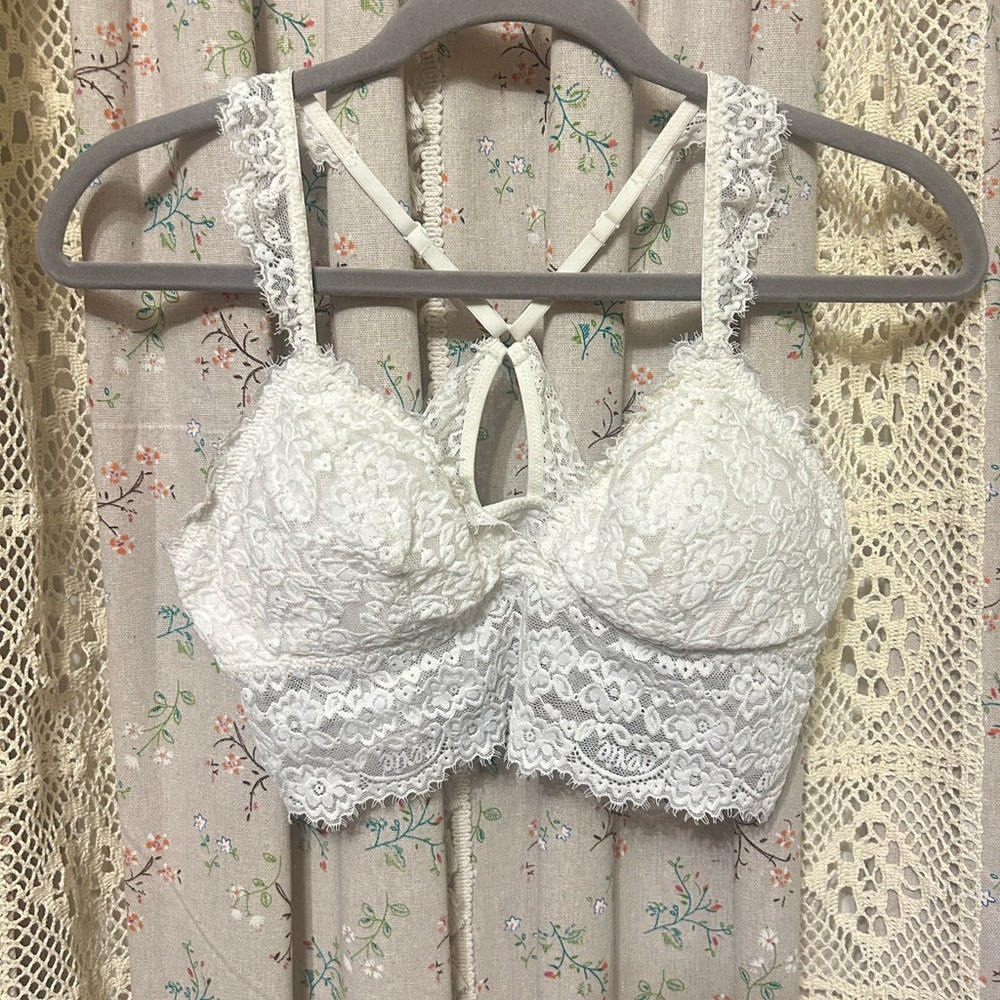 Aerie White Lace Longline Bralette Size M EUC‎